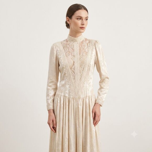 Jessica McClintock Dresses & Skirts - Vintage 80s Jessica McClintock Cream Lace Gown M